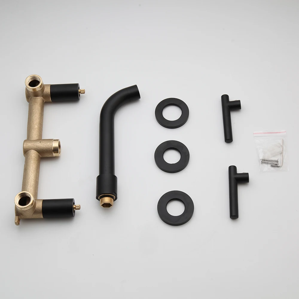 KEMAIDI Matte Black Wash Basin Sink Faucets Wall Mounted Brass Bathtub Mixer Tap Faucet Bathroom Bathtub Faucet Stream Sprayer