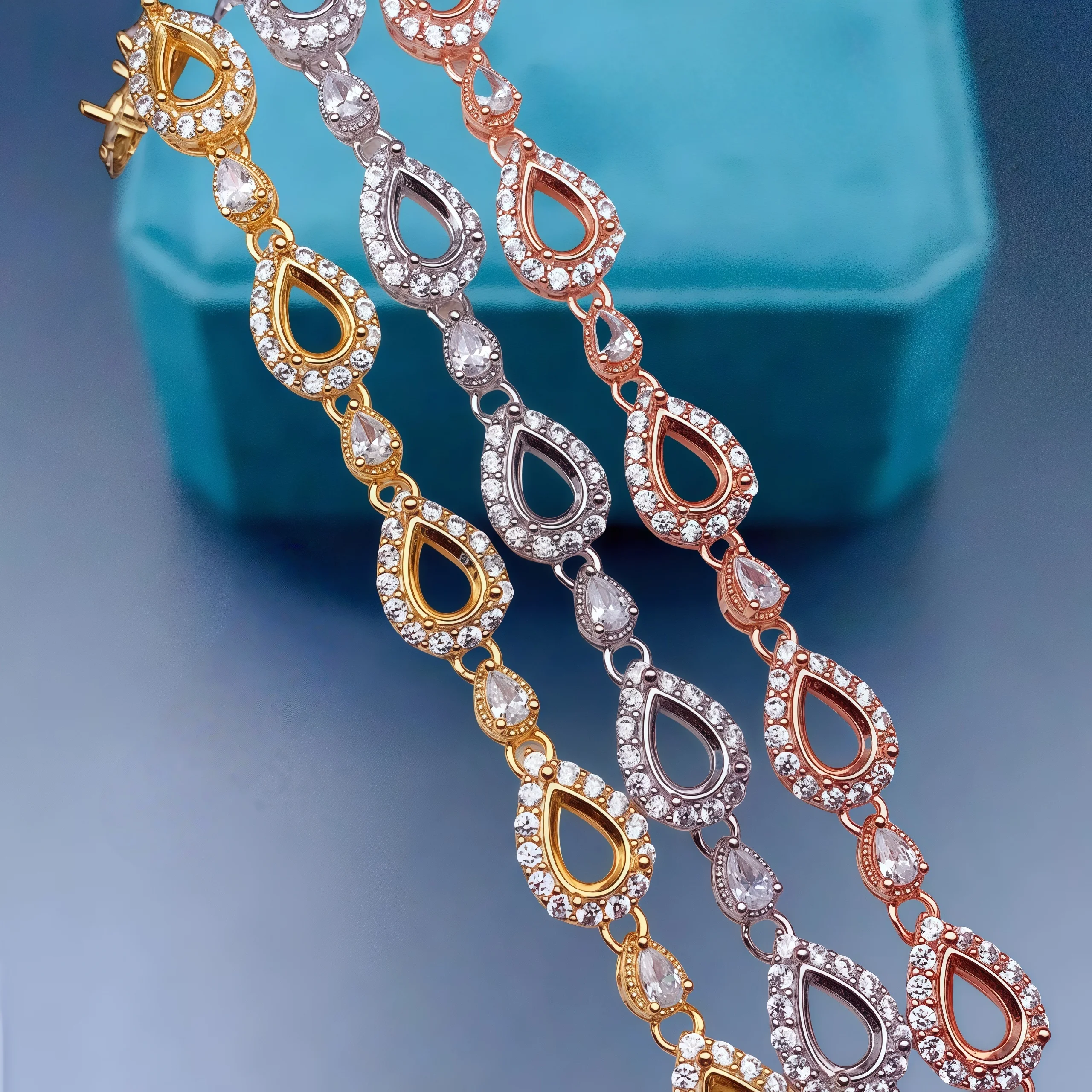 L S925 فضة لتقوم بها بنفسك إعدادات حامل سوار فارغ 4*6 مللي متر قطرة الماء حجر غرامة مجوهرات Charm تصميم فاخر الزركون ل Wo