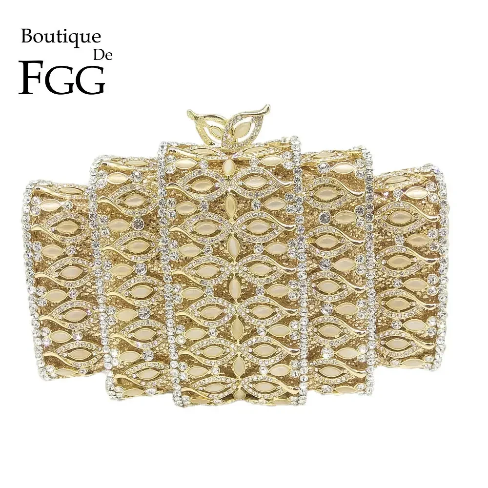 Boutique De FGG (in stock) Crystal Women Evening Bags Hollow Out Stones Beaded Wedding Clutch Bridal Diamond Minaudiere Purse