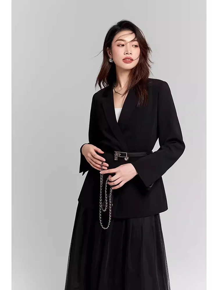 

Ningxia jian 3D Tailored Princ Waistline Design Split Sve Opening Suit Jaet Women's Busin Casual Long Sve Coat