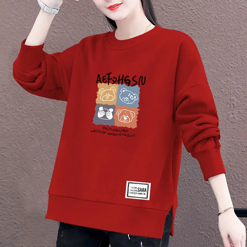 Primavera Autunno Girocollo Stampa geometrica Cartoon Lettera Lanterna Manica lunga Abbigliamento donna Pullover Felpe casual Top