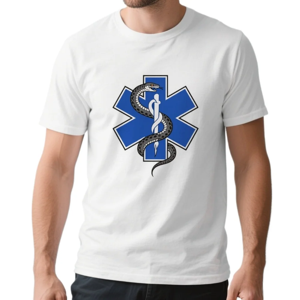 Star of Life Serpent Graphic EMS Mens T-Shirt. Cotton Short Sleeve O-Neck Unisex T Shirt EMT, Paramedic or Ambulance Driver Gift