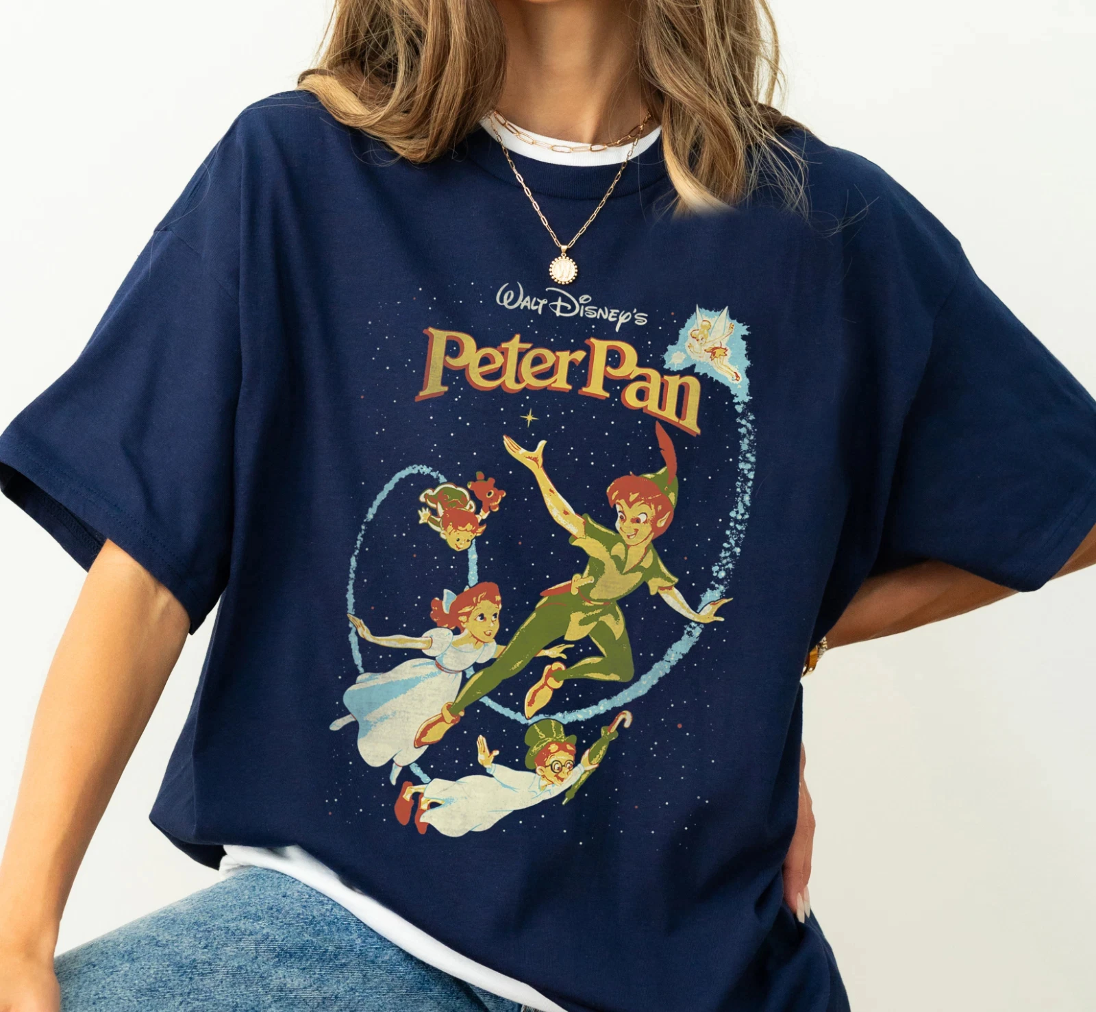 ديزني بيتر بان عزيزي الطيران خمر نمط للجنسين الكبار والأطفال تي شيرت القطن موضة الشارع الشهير تي شيرت y2k