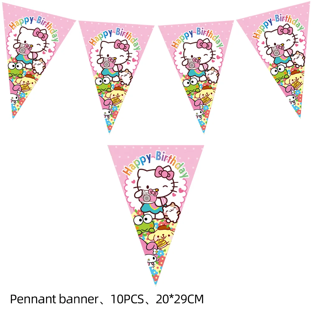 10pcs Flags Hello Kitty Banner Garlands Birthday Bunting Pennant Baby Shower Wedding Garland Flags Party Decoration Supplies