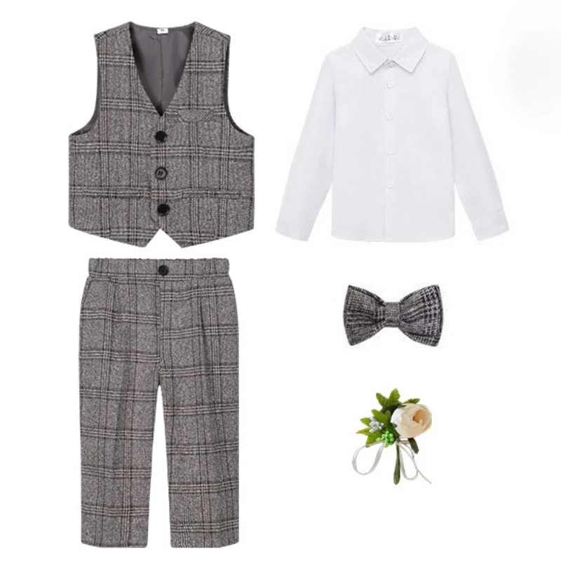 

Kids Blazer Suit Set Autumn Winter British Gentleman Vest Tuxedo Boys Birthday Wedding Christening Pageant Party Formal Wear 8 Y
