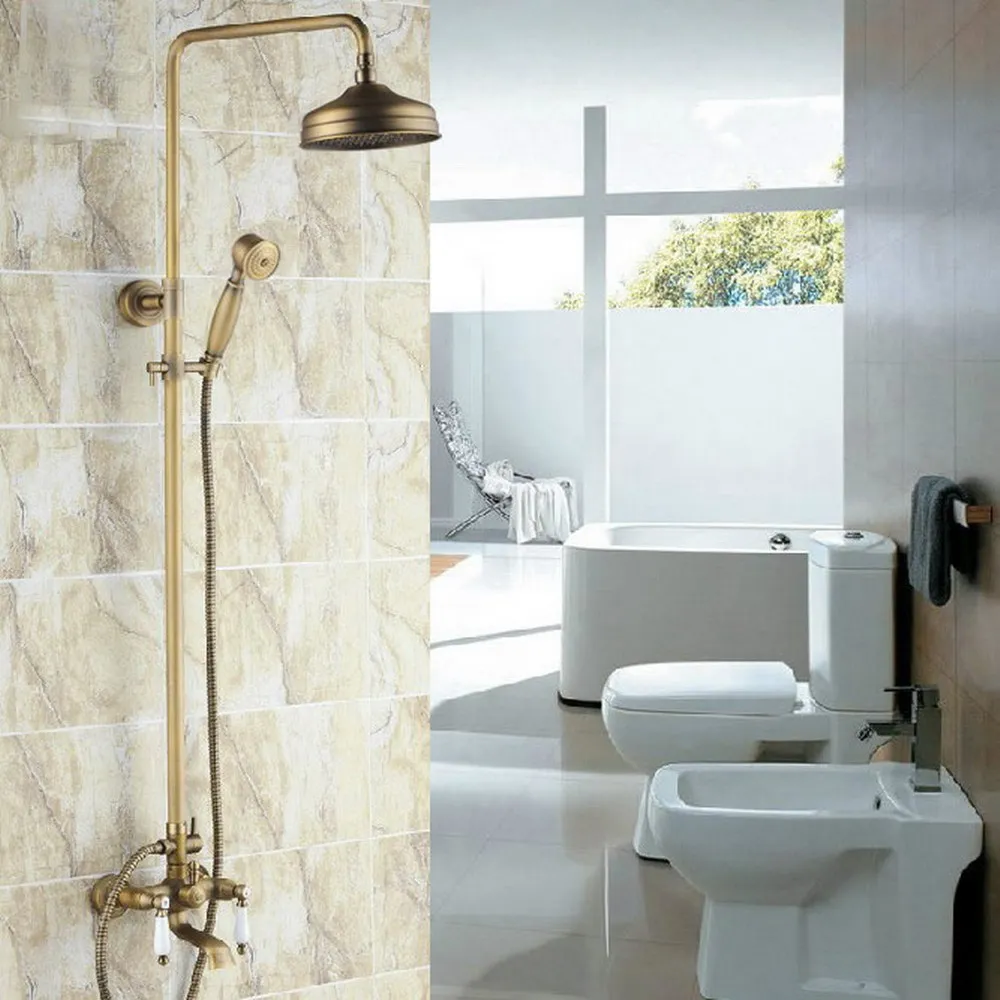 Imagem -06 - Antique Bathroom Brass Shower Torneiras Wall Mounted Rainfall Shower Conjunto com Chuveiro e Mão Lrs146 8