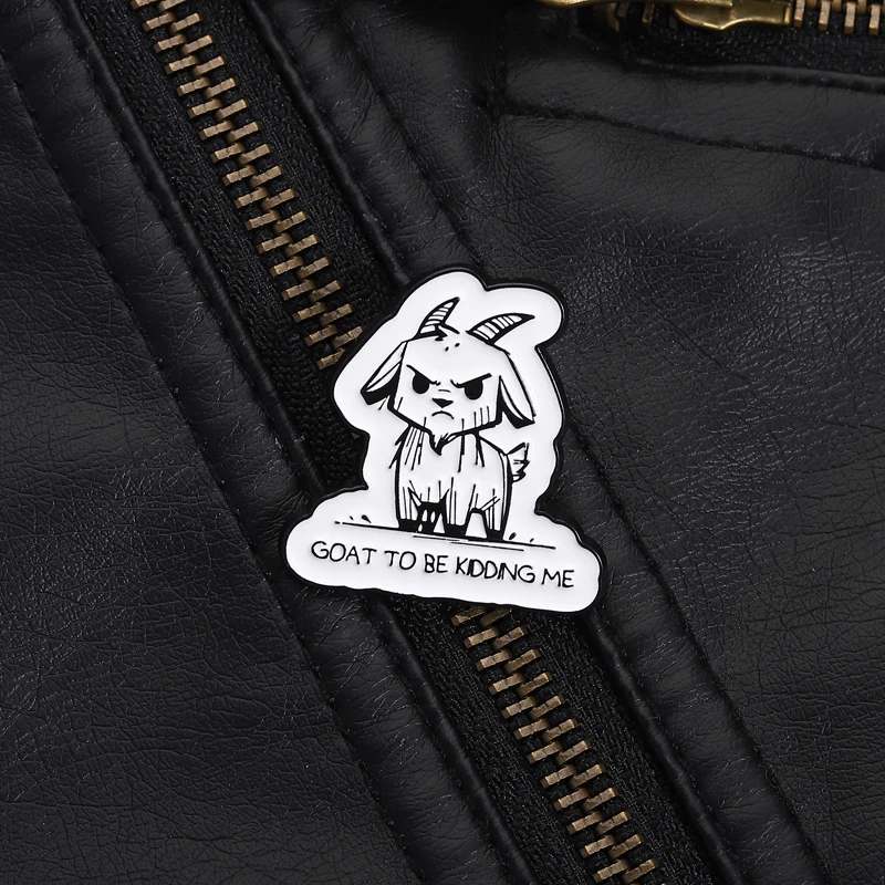 GOAT Pun Pin Angry Cartoon Goat Design Black White Animal Humor Brooch for Pun Lovers Bag Decoration