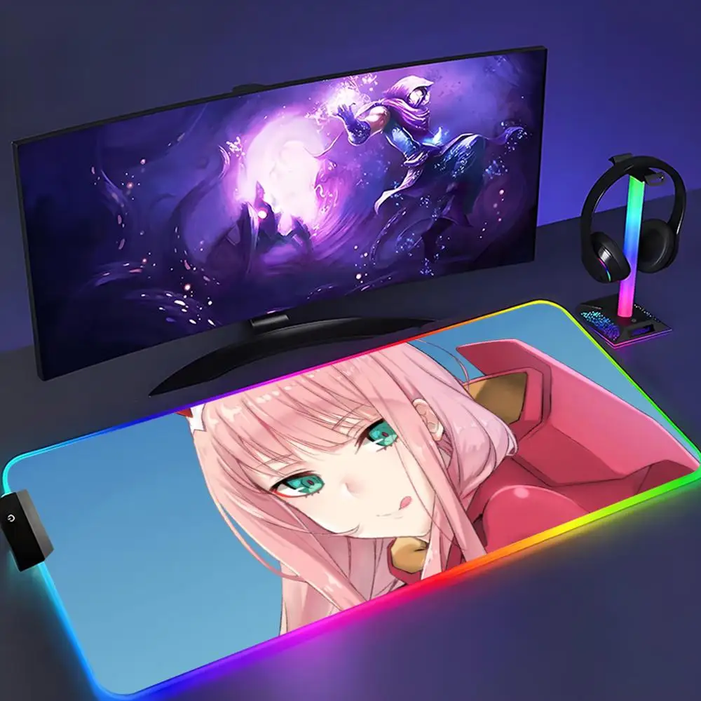 

zero two Mouse Pad XXL RGB Mouse Pad Kawaii Gaming Accessories Computer keyboard Large Led Desk Mat Backlight Mousepad