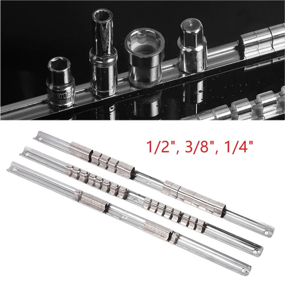 1Pc Presa Rack Holder Rack di Stoccaggio 1/4 3/8 1/2 Con 16 Clip Su Rail Strumento di Stoccaggio Organizzatore di Stoccaggio Presa di Acciaio Inossidabile rack di stoccaggio