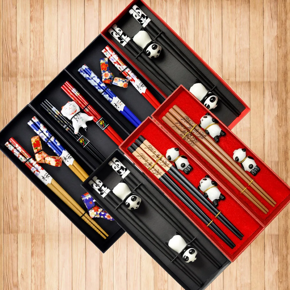 

2 пары китайских палочек для еды Panda, японские и корейские палочки для суши из цельного дерева, подарок на свадьбу, палочки хаси, две пары палочек для еды