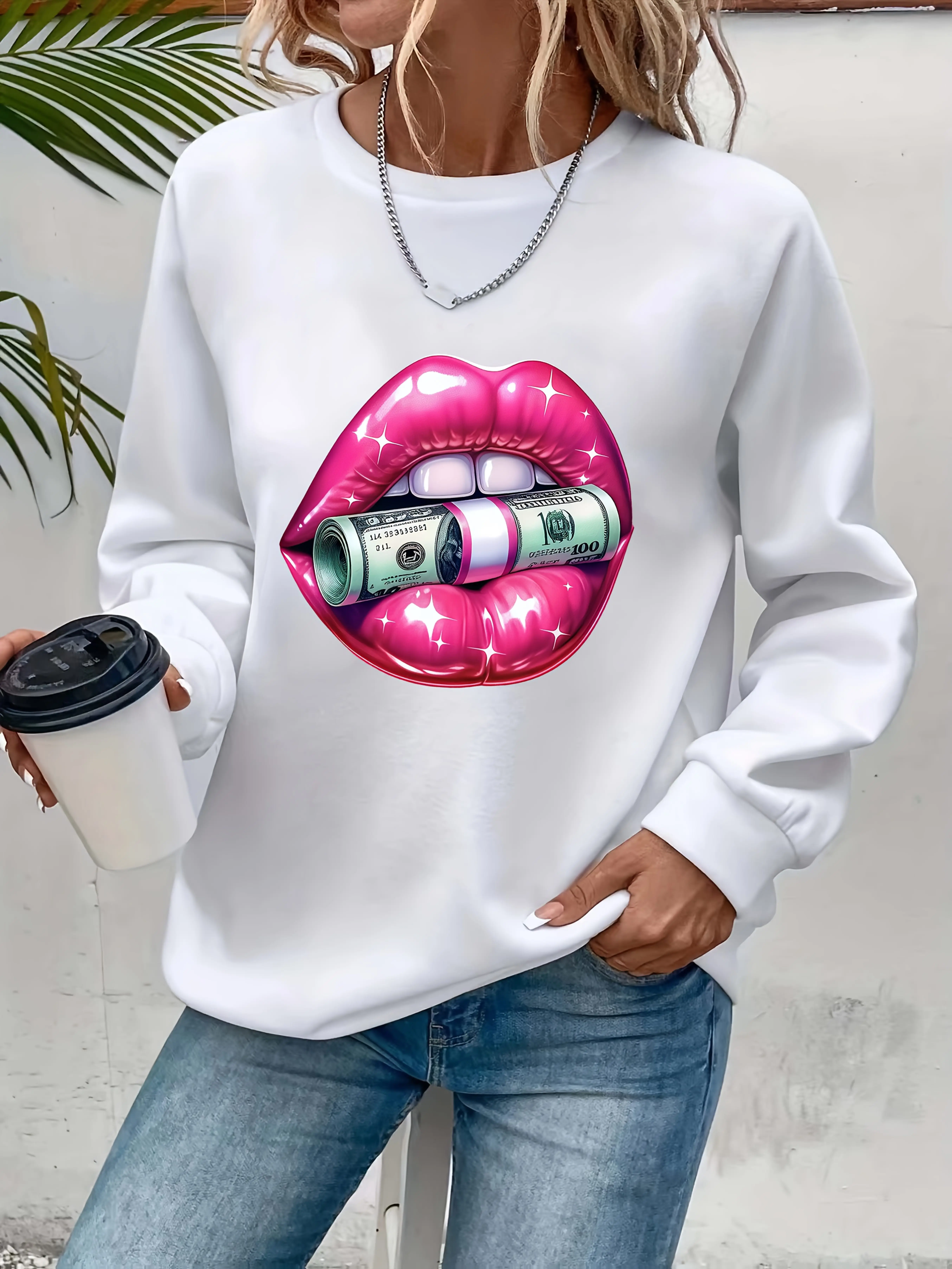 

Lip Graphic Printing Autumn and Winter Pure Cotton Men's and Women's Sweatshirts Outdoor Sports Leisure Fashion Trend Clothing