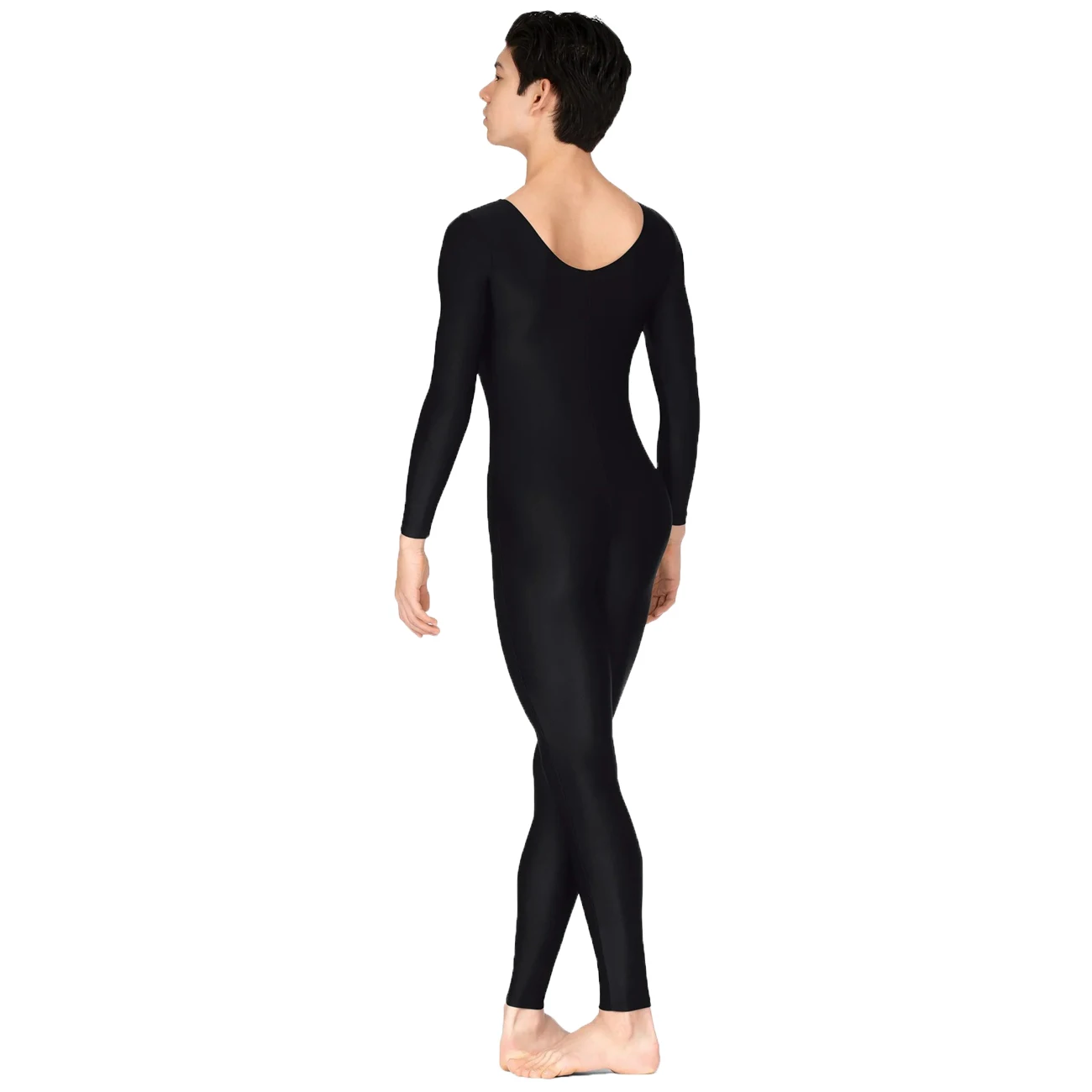 Unissex adulto colher pescoço náilon manga longa unitard para homens zentai bodysuits uma peça macacões desempenho traje de dança collant