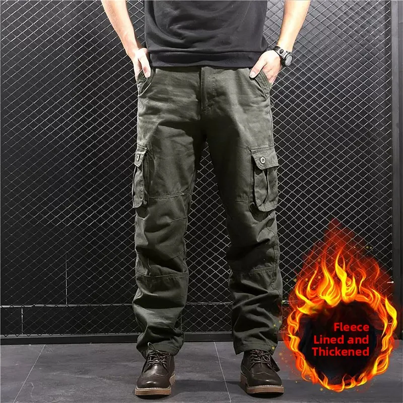 Warm Thiened Fce Lined Loose Straight Leg Cotton Workwear Pants for Men Winter Casual Trousers Faionable Ci Sle