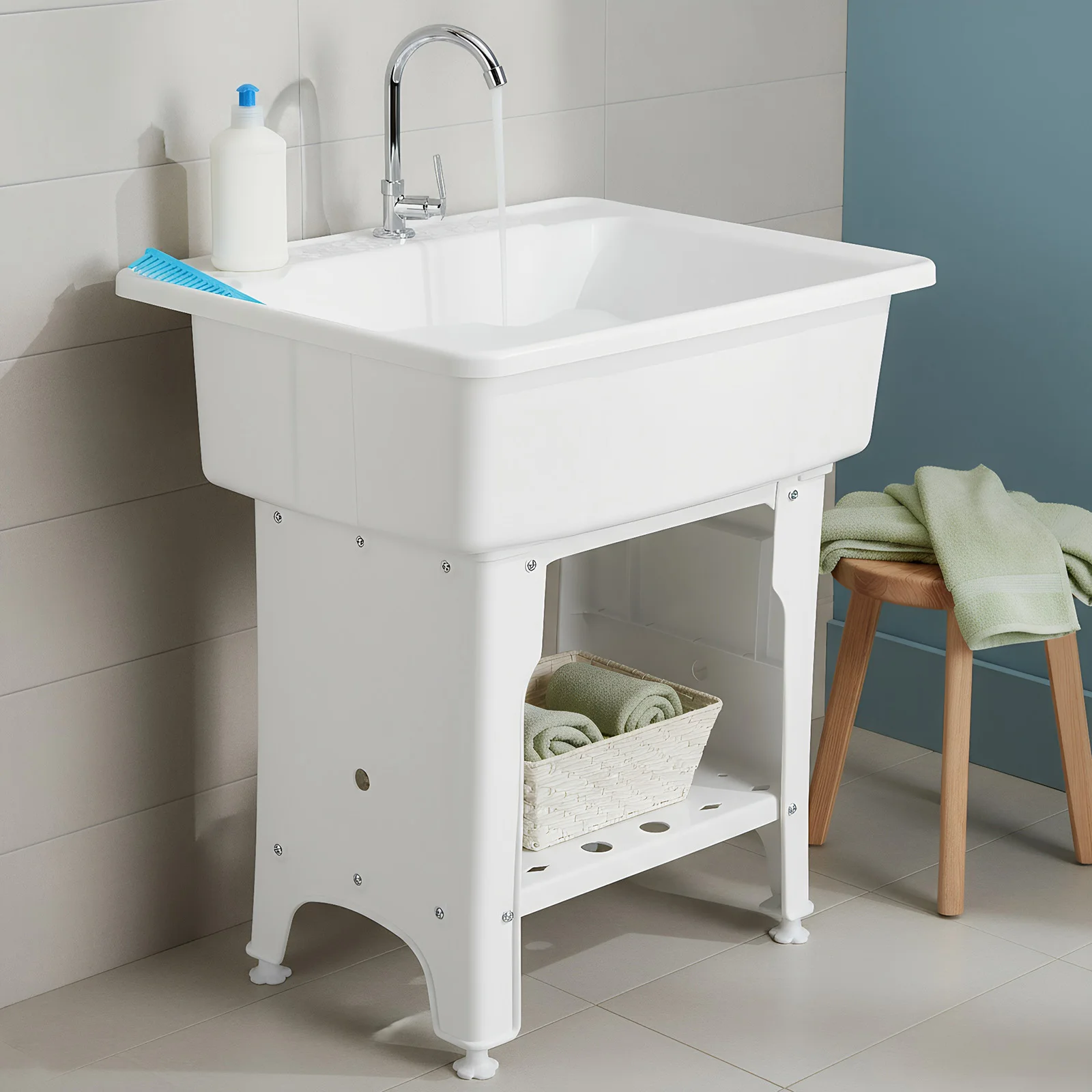 

Отдельностоящая хозяйственная раковина с ребристой доской для мытья и смесителем, минималистичная, многофункциональная, для комнат, подвалов, гаражей