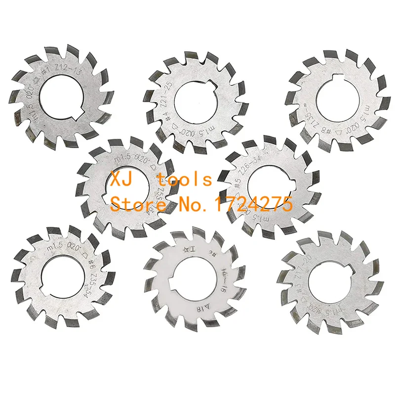 8PCS NO.1-NO.8 DP24 DP22 DP20 DP18 DP16 DP14 DP12 DP10 DP8 Modulus PA14.5 Degrees HSS Gear Milling Cutter Gear Cutting Tools