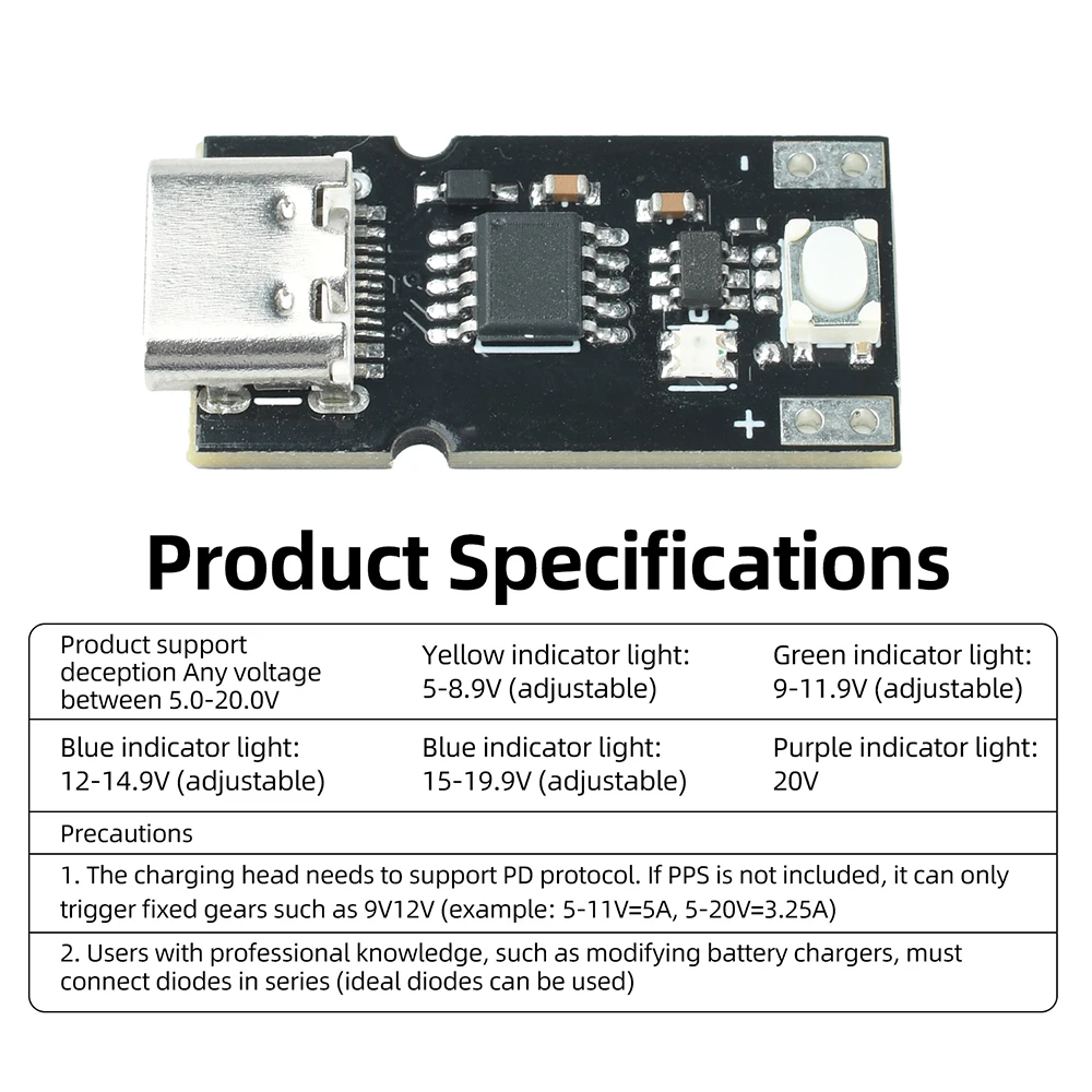 1-5 Stück Einstellbares Spannungsmodul PD QC Stromversorgung 5-20V mit Speicherfunktion LED-Anzeigen für Elektroniktests – Detail 10
