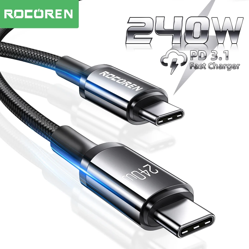 Rocoren 240W USB C To USB Type C Cable PD 3.1 100W Fast Charging Charger Cable For MacBook Pro Laptop Xiaomi 48V 5A Wire Cord 2m