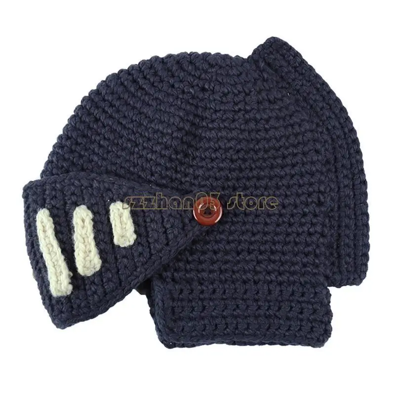 367C Unisexฤดูใบไม้ร่วงโครเชต์ถักโรมันอัศวินหมวกกันน็อกBeanieหมวกสีBarbarian Earflap Skulliesหมวกแบบถอดได้