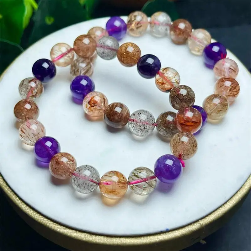 

Natural Black Gold Super Seven Quartz Bead Bracelet Healing Crystal Charm Bracelets for Women Energy Jewelry Gift 1PCS