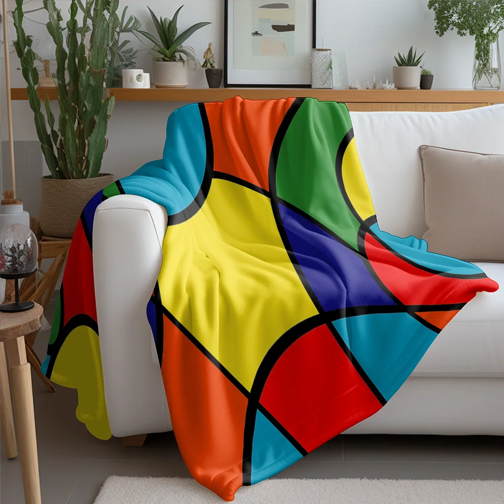 Abstract Geometric Mosaic Pattern Fleece Blanket Sofa Bed Throw for Kids Teen Girls Decorative Warm Throw Blanket