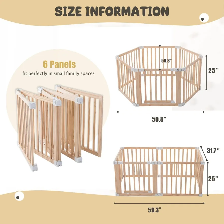 Parque infantil de madera plegable, patio grande para juegos de bebés con puerta de bloqueo para bebés y niños pequeños de 1 a 3 años, parque infantil portátil para actividades Ce