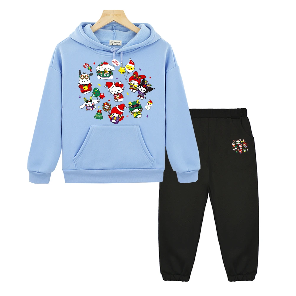 

hello kitty Graphic Jacket pullover+pants boys girls Hooded Sets Christmas Anime hoodie Fleece sweatshirt kids boutique clothes