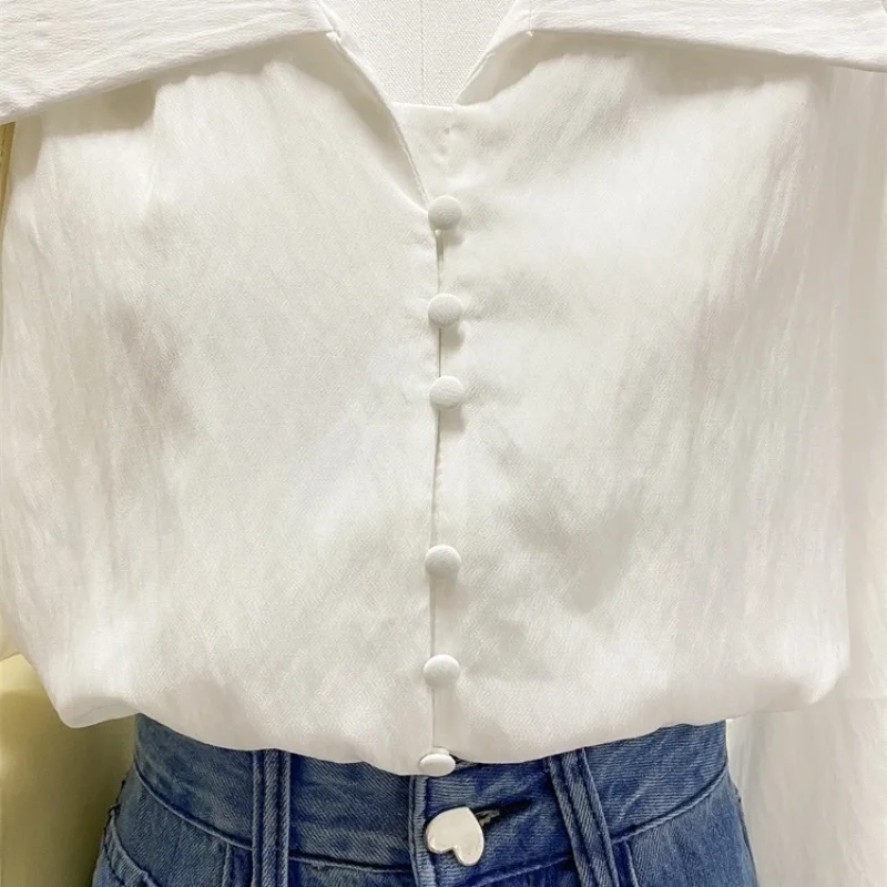 Camisa de lapela de manga comprida nova moda e chique versátil para mulheres