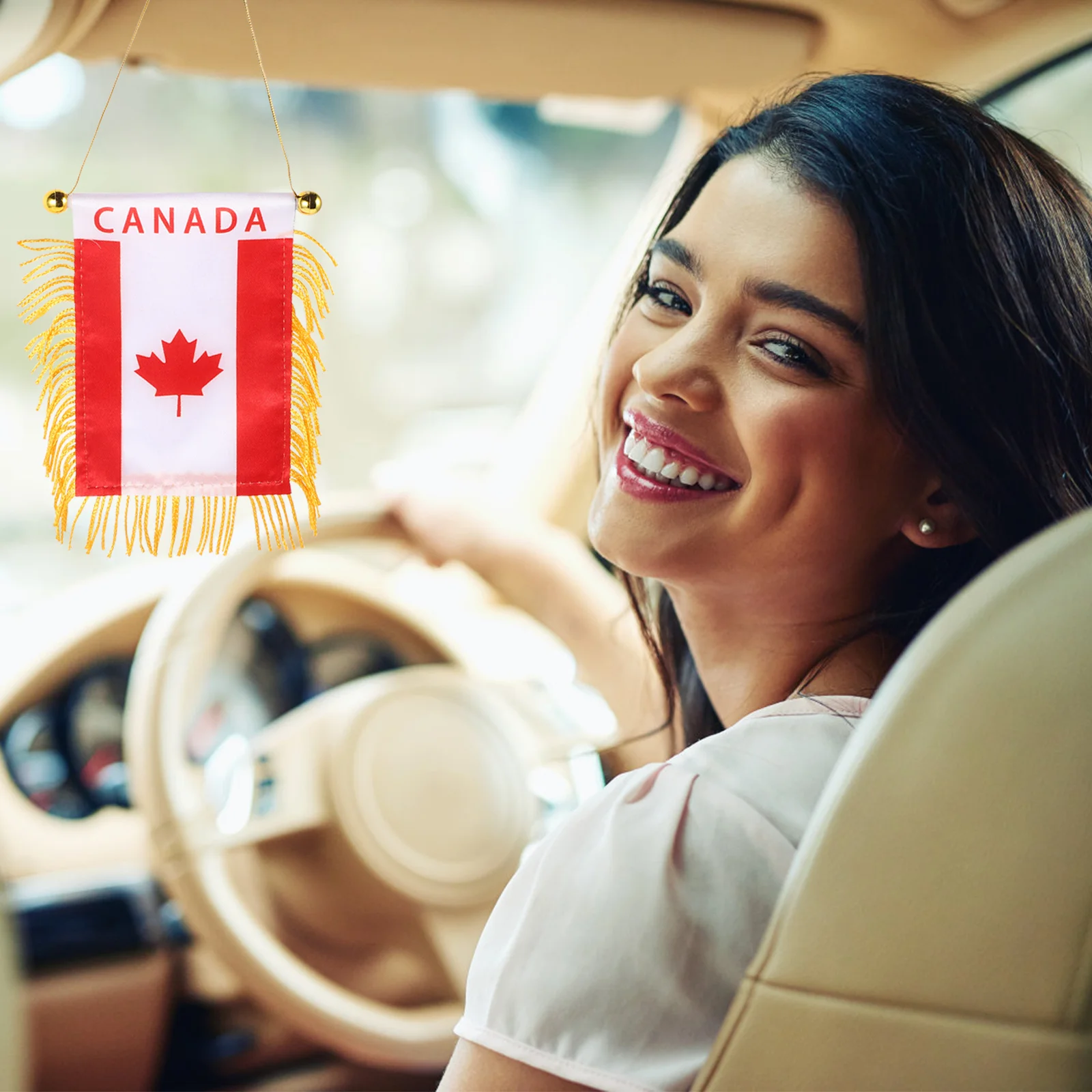 

6Pcs Canada Car Mini Hanging Flags Satin Plastic Automotive Rearview Mirror Decoration Small Banners Car Hanging Accessories