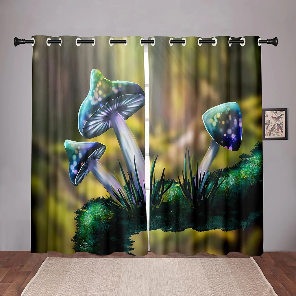 Thick Nature Mushroom Forest Dreamy Pink Blackout Window Curtain for Bedroom Living Room Bathroom Kicthen Door Hall High Shading