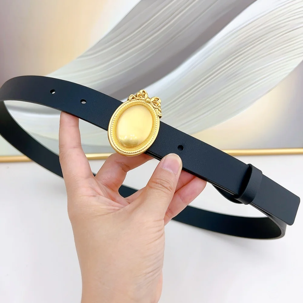 Fashionable Simple Match All Leather Oval  Buckle Decoration Belt Women Match Skirts Pants Shirt Belt Women Thin
