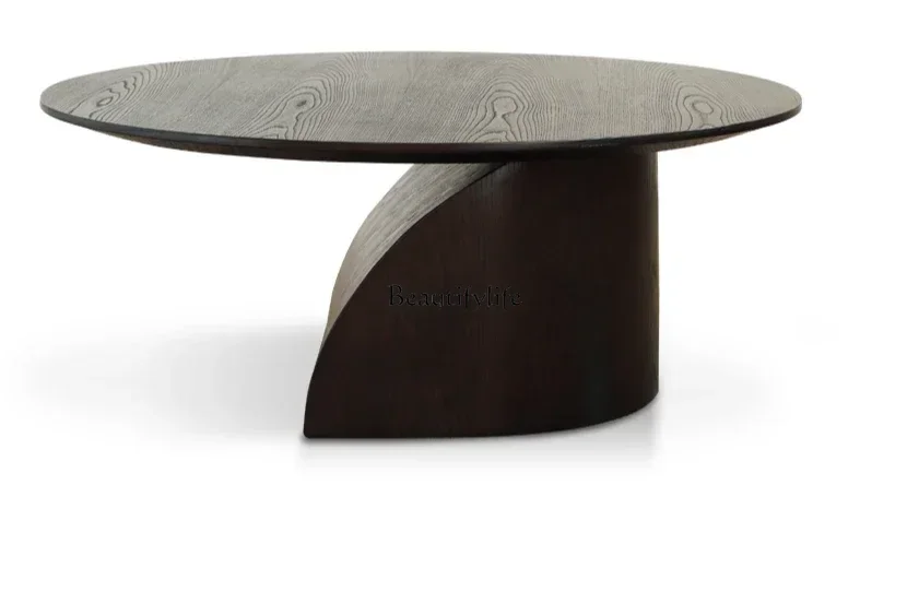

44French retro black coffee table living room household log solid wood size round table