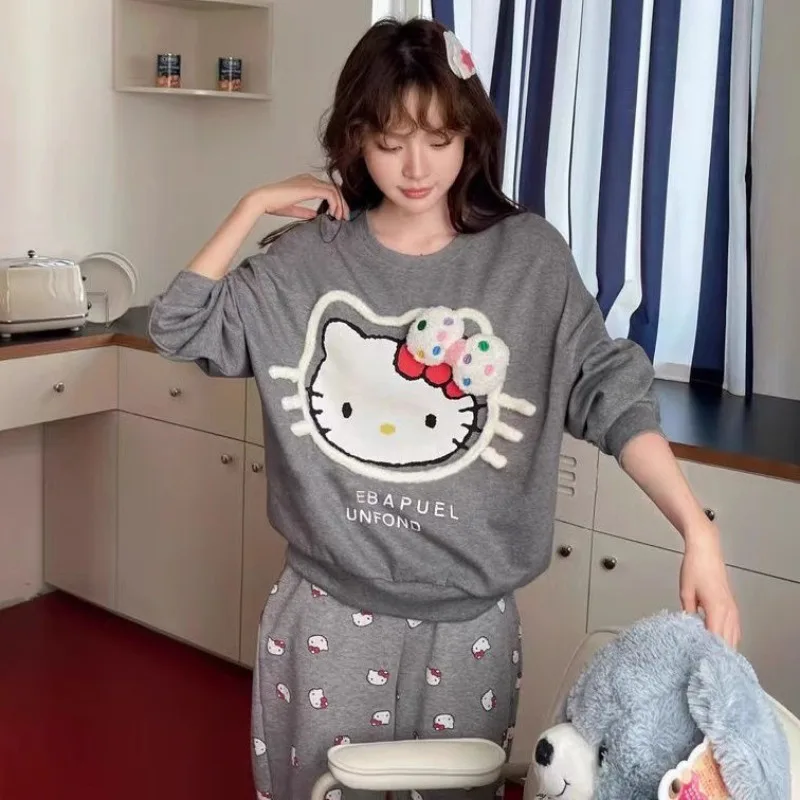 

Kawaii Hello Kitty Sanrio Students Cute Long Sleeved Sweatshirts Comfortable Sportswear StudentsTrousers Pajamas Gift for Girls