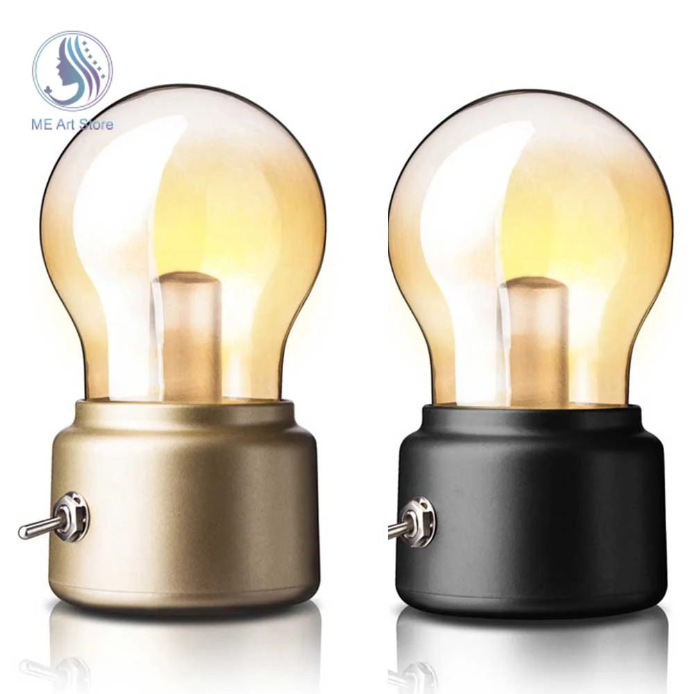 Retro Era Bulb Light Rechargeable Vintage Retro Cordless Table Lamp Bulb with Glass Lampshade for Bedroom Decoration