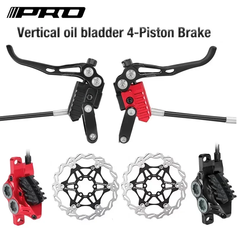 IIIPRO Mountain Bicycle Hydraulic Disc Brake Set 4 Piston MTB Brake Caliper Ultralight Oil Pressure 800/1550mm Front Rear Brake