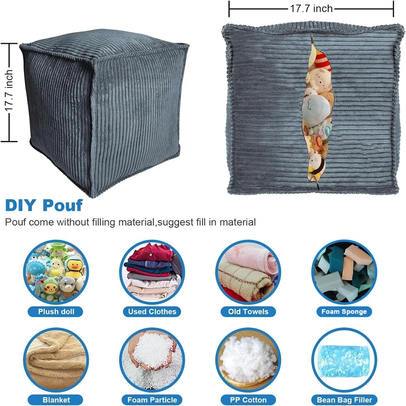 1 PCS Unstuffed Square Pouf Ottoman Storage Footrest Cover For Organizing Clothes Blankets Kids Toys Stylish Home Decor image 6