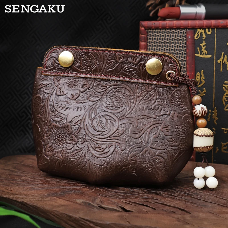 Luxury Genuine Leather Coin Purse for Women Handmade Cowhide Makeup Organizer Portable Small Clutch Bag Large Capacity Handbag