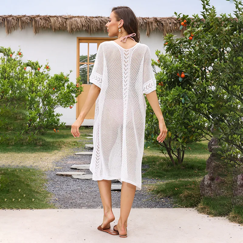 夏の新スカート女性の無地セクシーなニット中空ビーチビキニ水着カバーアップ日焼け防止服