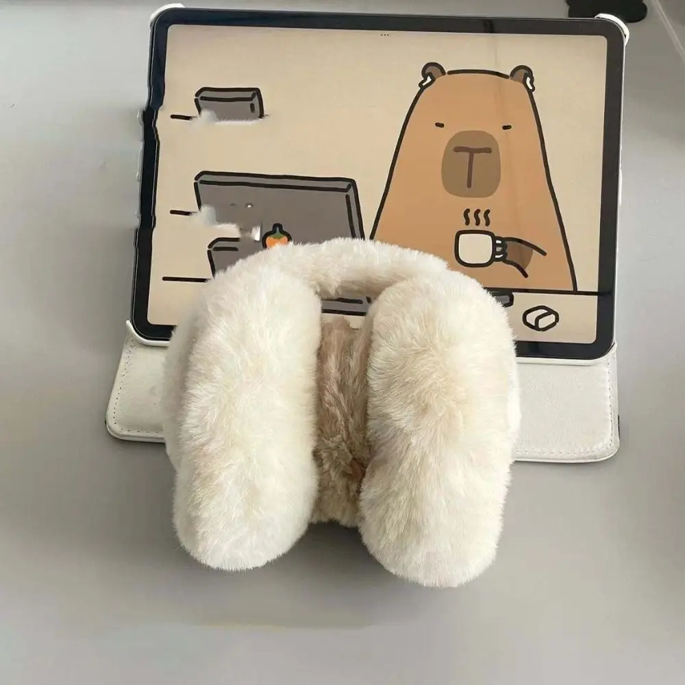 Soft Full Finger Capybara Plush Earmuffs Thicken Cartoon Winter Gloves Windproof Ear Warmers Foldable Ear Cover Outdoor