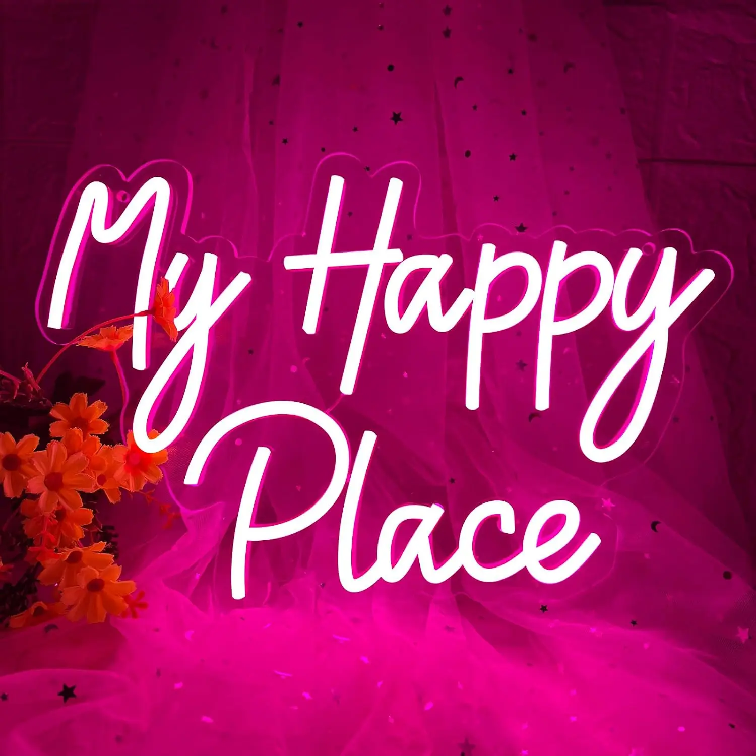 My Happy Place LED Neon Sign USB Powered Neon Light Wall Hanging Lamp For Bedroom Dorm Party Home Aesthetic Wall Decor  Gift