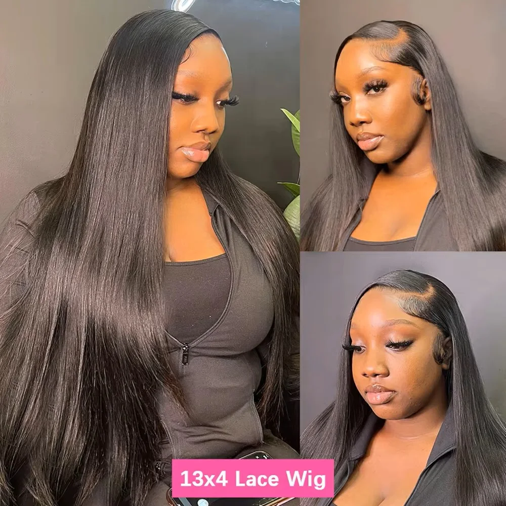 Straight 13x6 13x4 200 Density HD Transparent Lace Frontal Wig 48 50 52Inch 5x5 360 Lace Front Wig Brazilian Natural Black