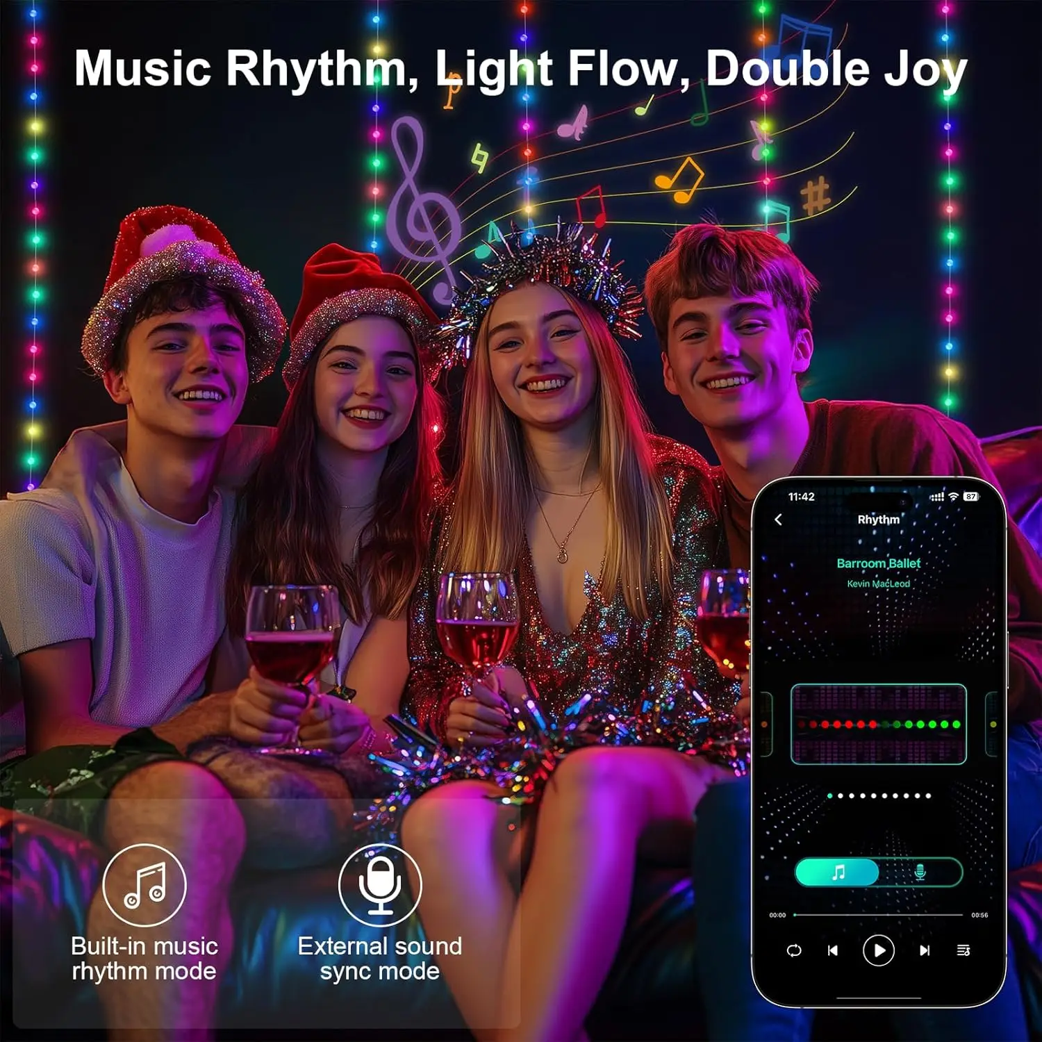 Smart String Light USB Powered Globe Fairy Light Bluetooth APP & Remote Control DIY Color Music Sync for Bedroom Christmas Tree