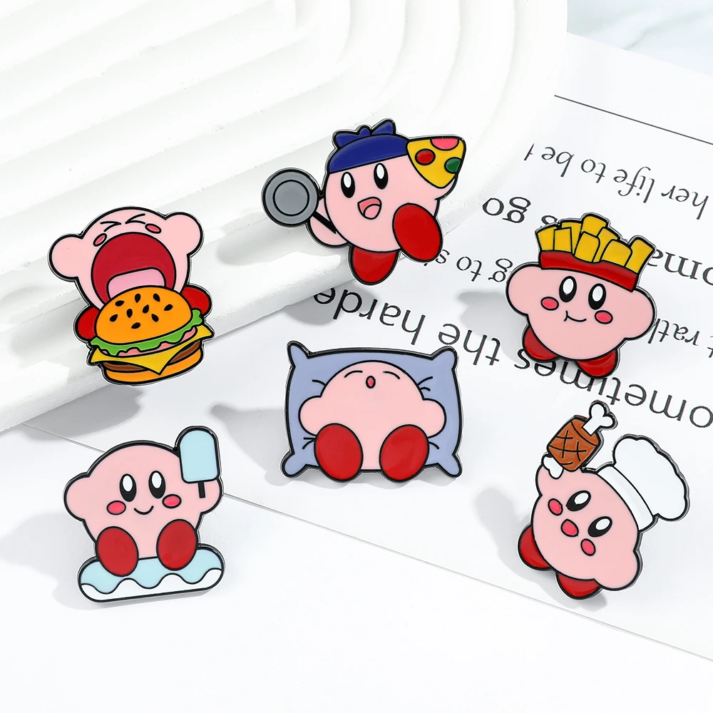 Cartoon Cute Kirby Chef Food Shape Metal Brooch Creative Schoolbag Decoration Lapel Pin Accessories Cloth Decoration