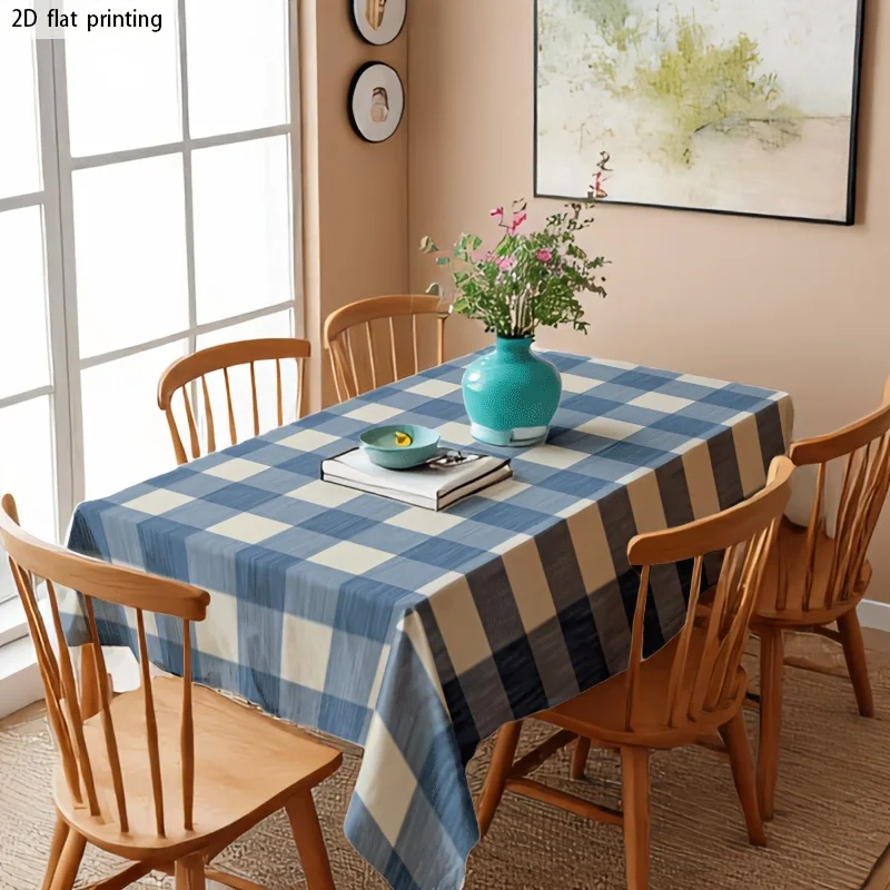 Soft, fashionable and beautiful blue and white checkered tablecloth, machine washable and easy to clean.
