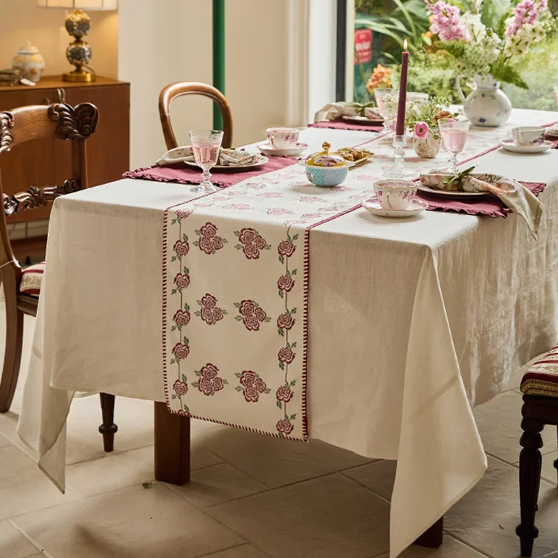 Findella Rose Series Table Runner French Pastoral Table Runner Home Elegant Retro Tea Flag Waterproof Coffee Table Cover Cloth