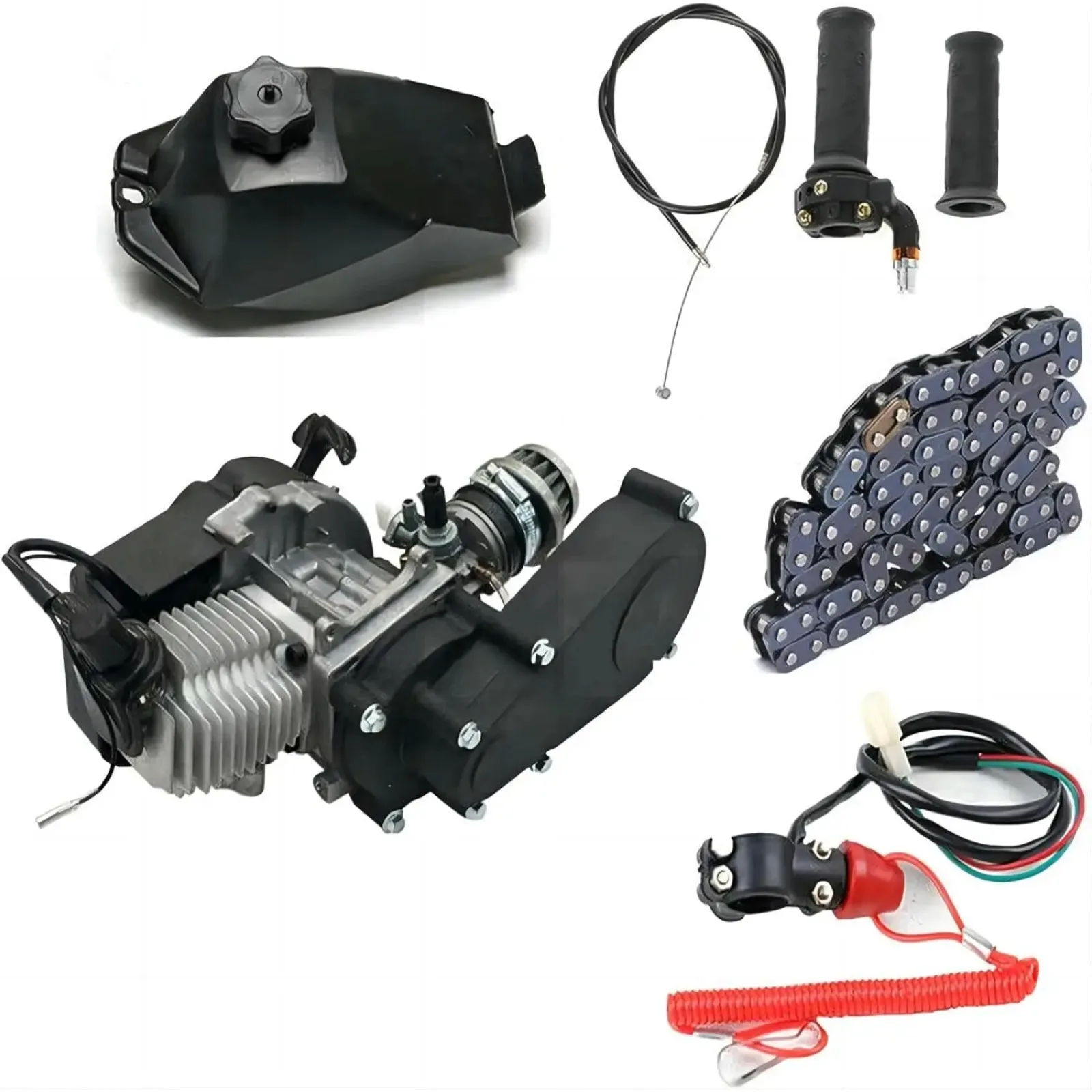 

49cc ATV Engine Kit, 2 Stroke Air Cooled Motor with Gear Arm and T8F Chain,1.9kw Pull Start Motor for Go Kart Mini Bike ATV Quad