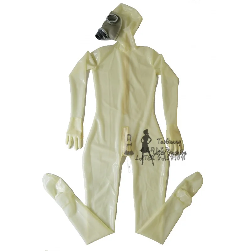 

Transparent Full Cover Latex Catsuit Fetish Bodysuits Attach Gas Mask with back Zipper