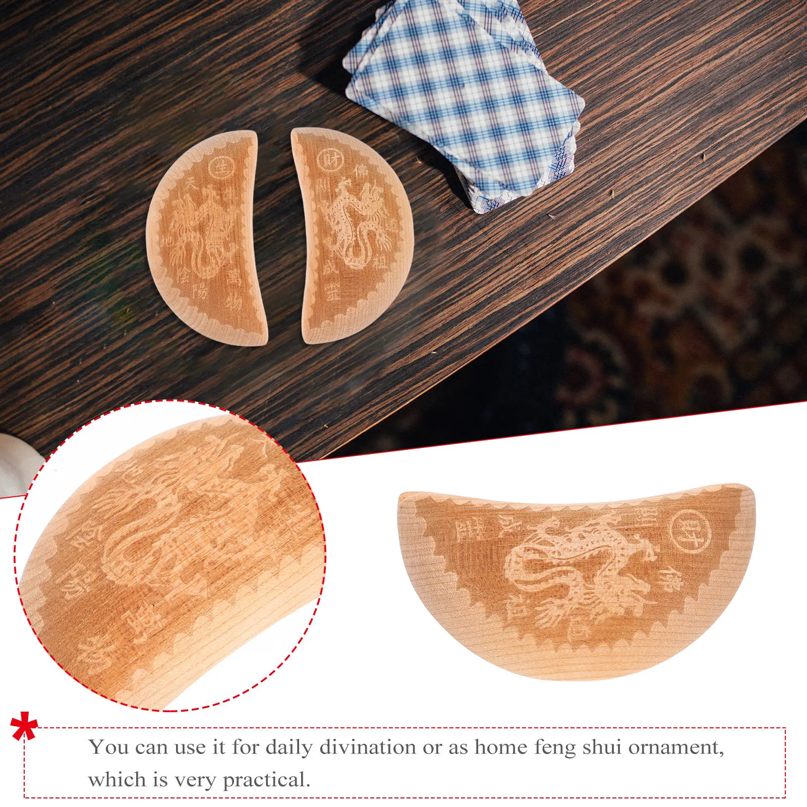 1Pair Chinese Divination Cups Detailed Dragon Pattern Traditional Fortune Telling Tool Home Temple Ornament Vintage Spiritual