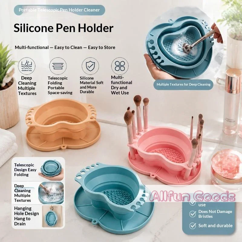Collapsible Silicone Heart Brush Washing Bucket For Washing Rinsing Paintbrushes And Makeup Brushes With Convenient Storage