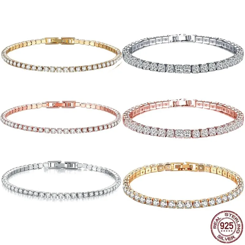 

Hot selling crystal tennis bracelet 925 sterling silver hip-hop trend gold women's and men's bracelet zircon jewelry gift