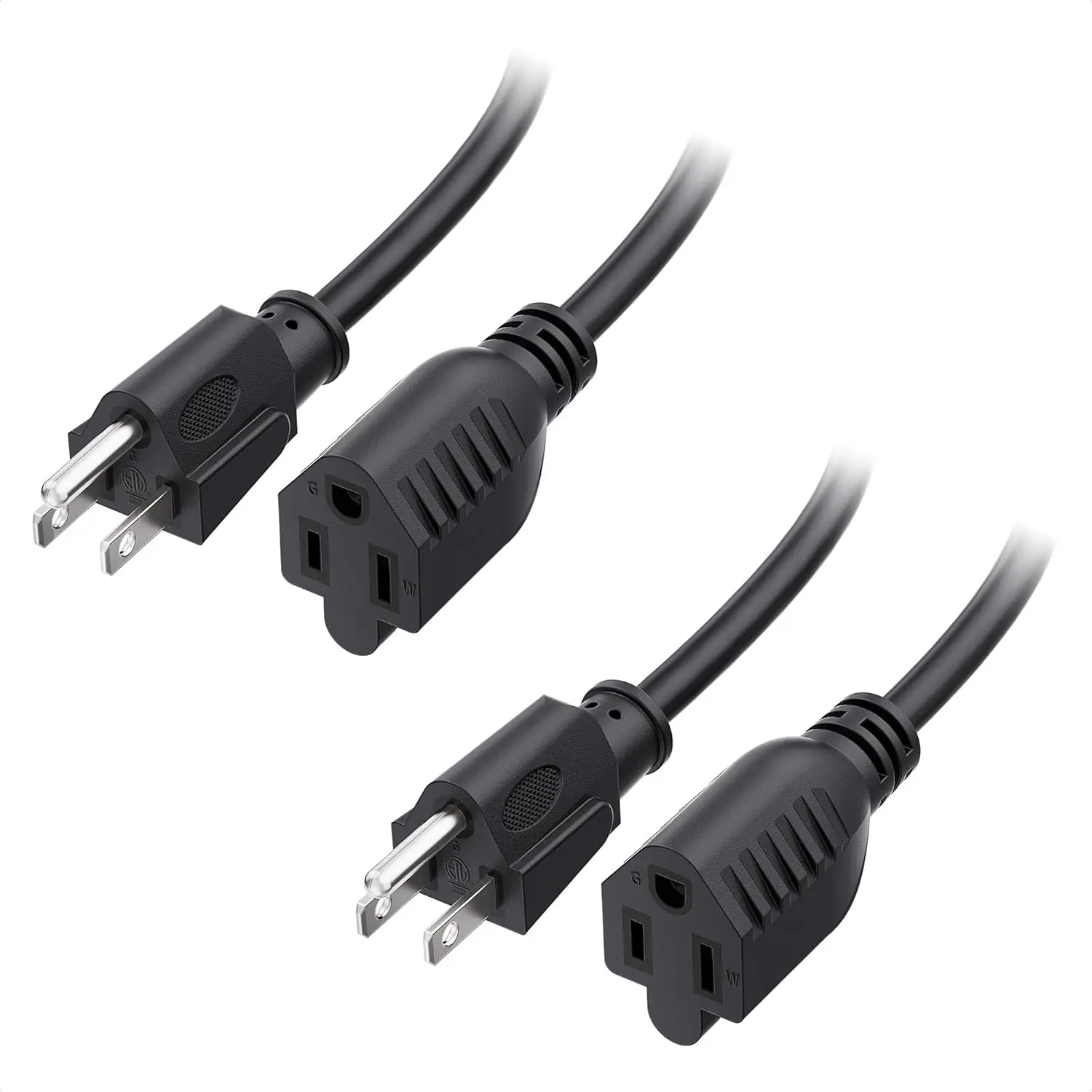 2-Pack 16 AWG Heavy Duty 13A Power Extension Cord 10ft, 3 Prong Outdoor Extension Cord, Weather-Resistant, Black